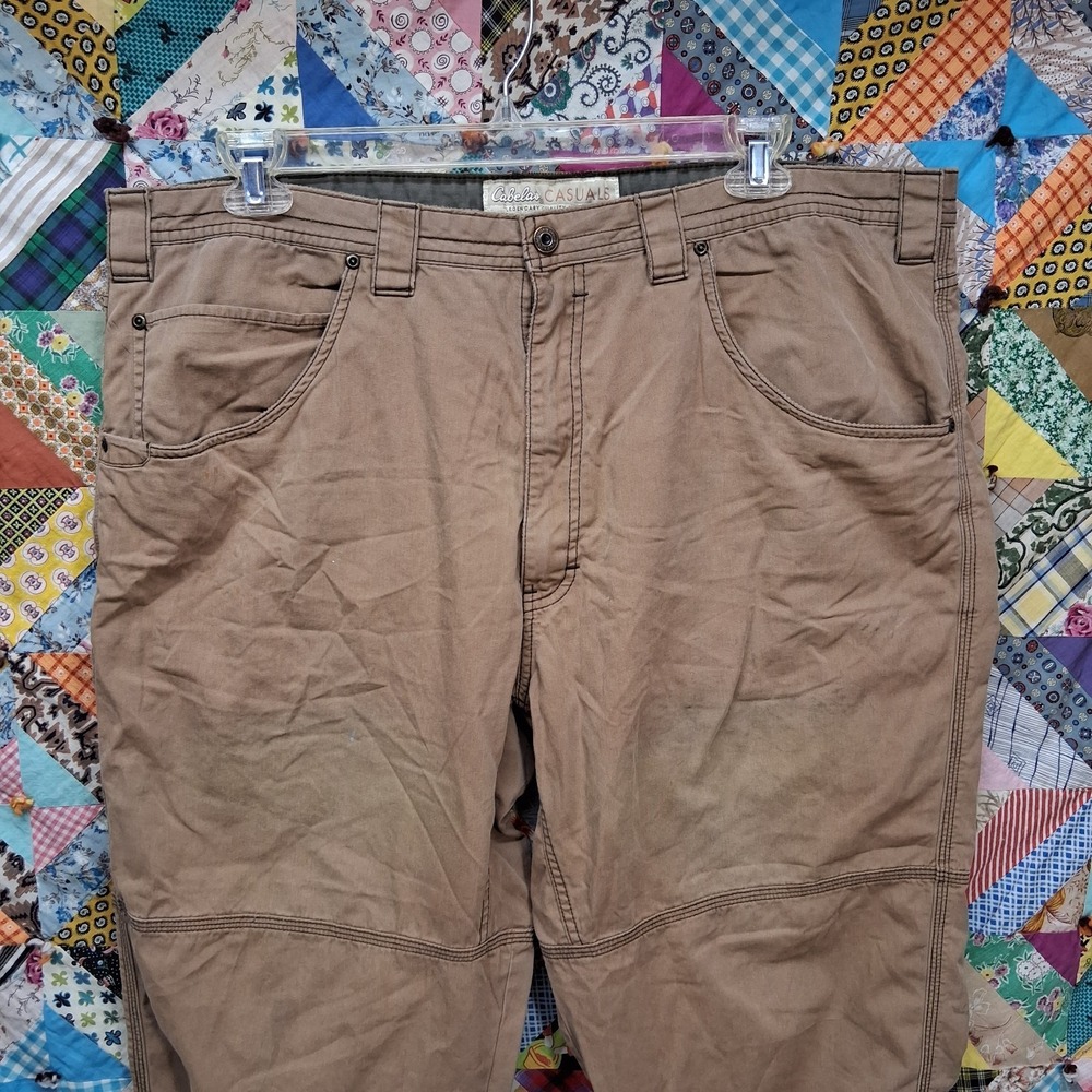 Cabelas Mens Double Knee Casuals Utility Pants Size 44x32 Tan Brown - Picture 3 of 16
